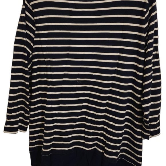 St. John's Bay Women's XL Black White Stripe Boat Neck 3/4 Sleeve Top - Picture 2 of 2